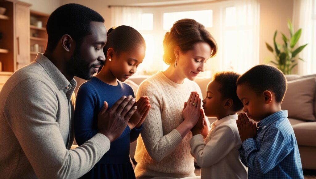 A family praying together