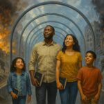 A family sheltered and undaunted in the middle of a war, destruction, and chaos