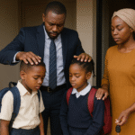 A father blessing his children as they set out for school