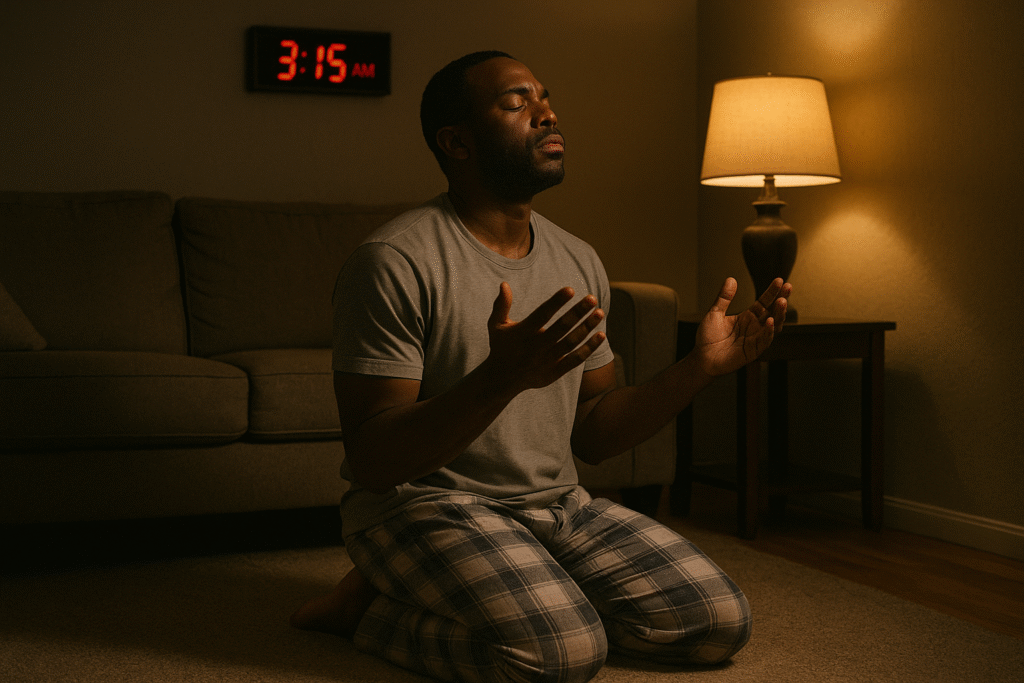 A father praying for his family while they are sleeping
