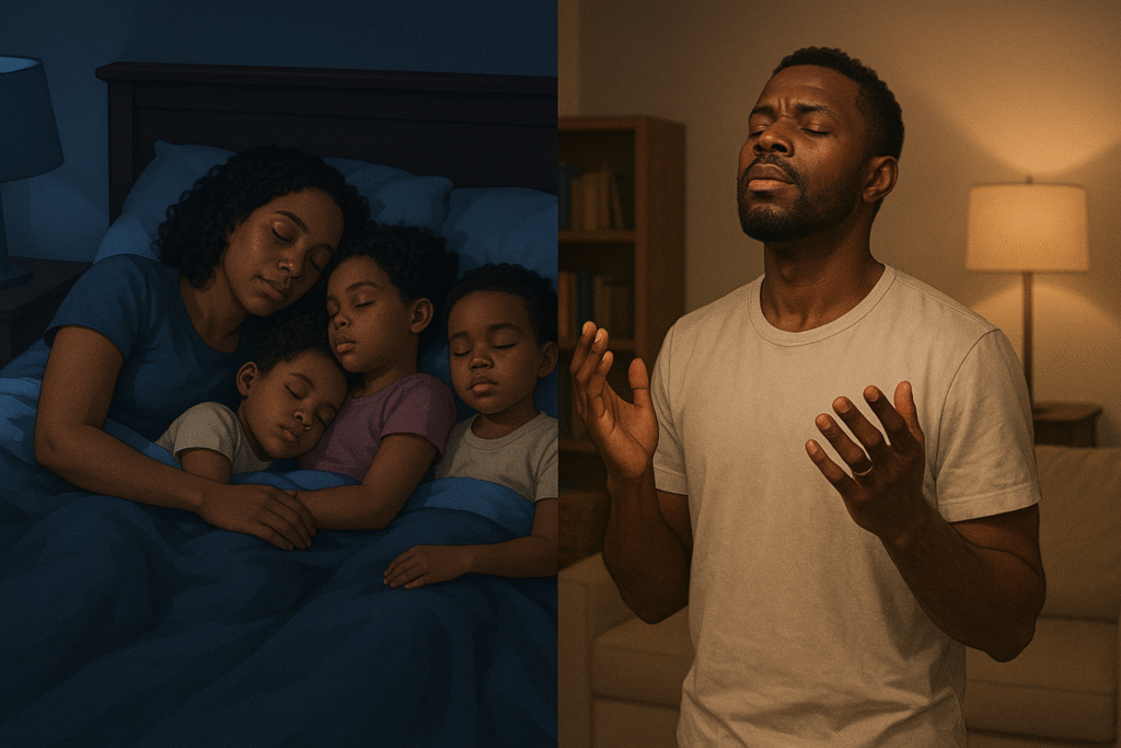 A father praying for his family while they are sleeping
