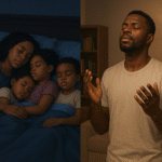 A father praying for his family while they are sleeping