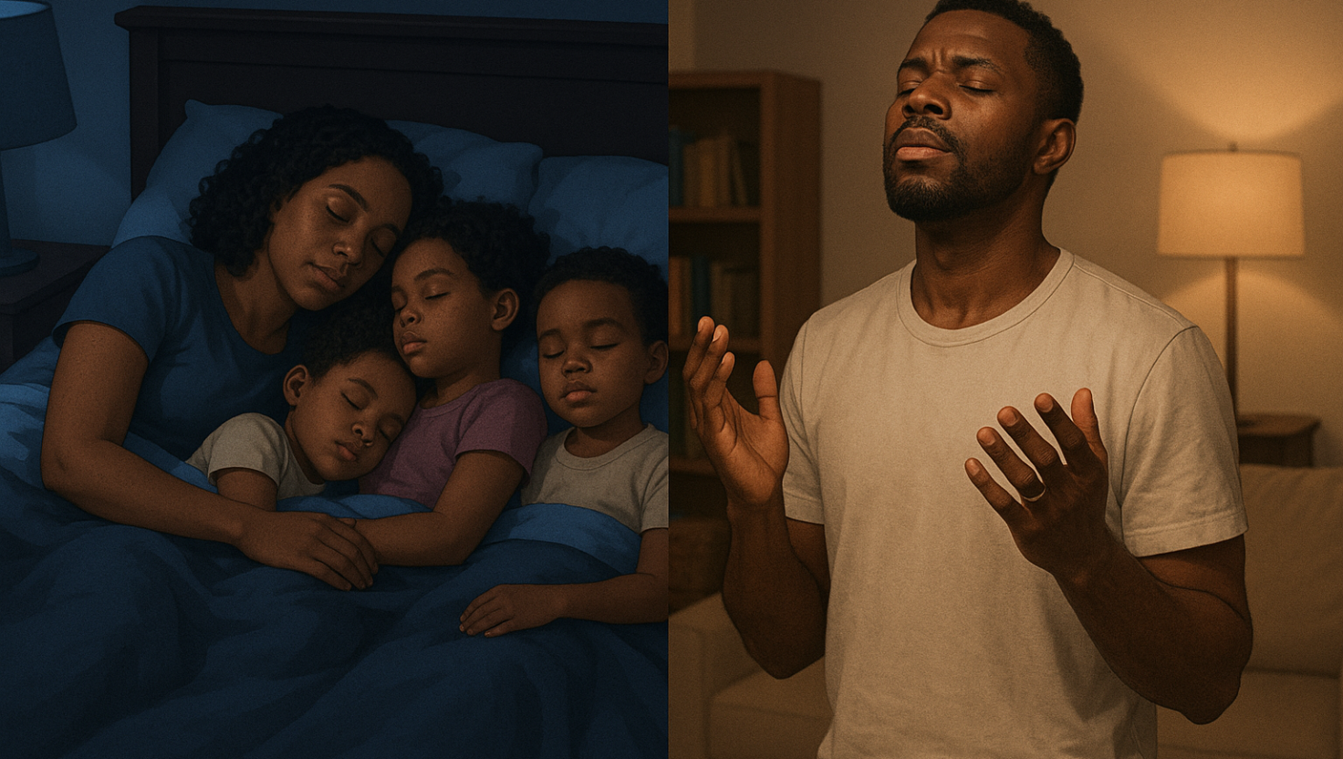 Secret-Prayer A father praying for his family while they are sleeping
